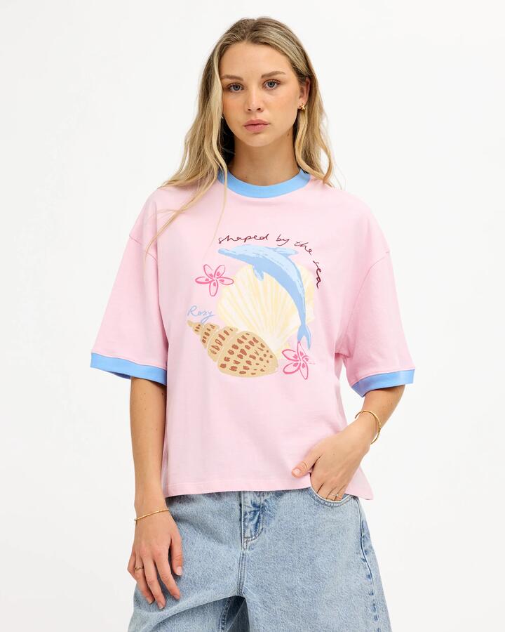 Image of T-Shirts. Product name - Roxy Womens Sea Tribe T-Shirt Powder Pink in Powder Pink colour by brand - Roxy