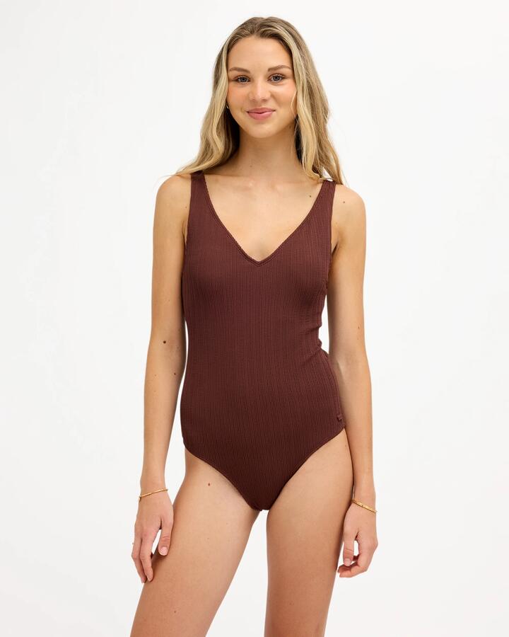 Image of Swimwear. Product name - Roxy Womens Roxy Love V Neck One Piece Swimsuit Java in Java colour by brand - Roxy