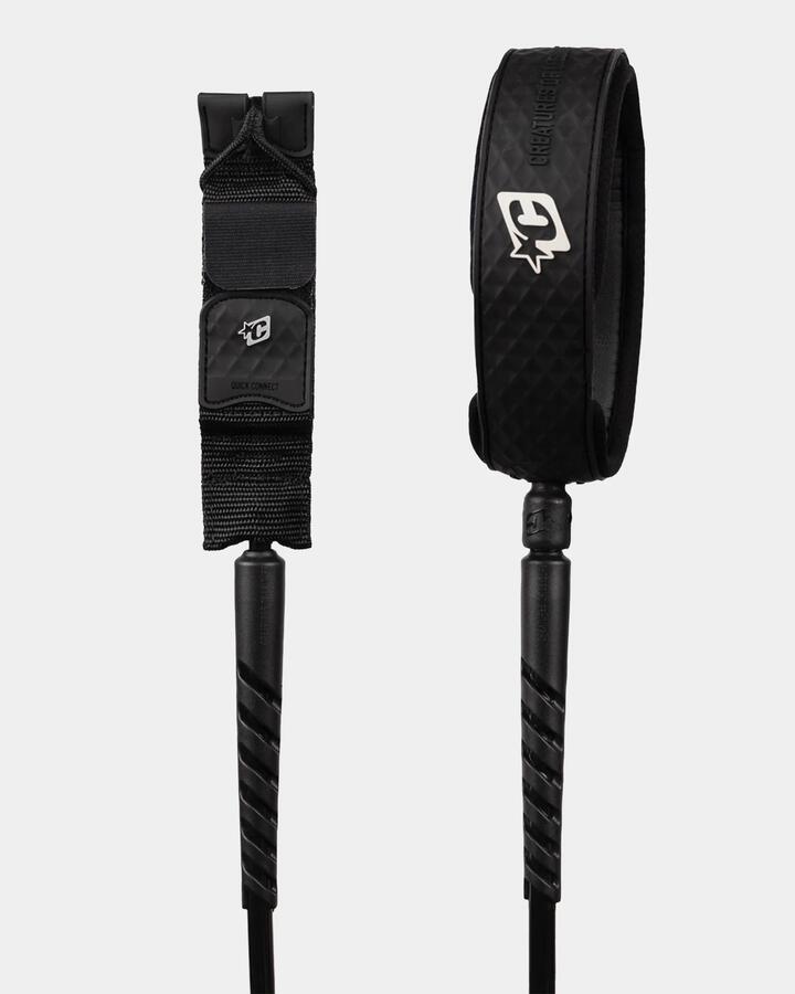 Image of Accessories. Product name - Creatures Of Leisure Reliance Longboard Heavy Duty 10Ft Knee Leash Black Silver in Black Silver colour by brand - Creatures Of Leisure