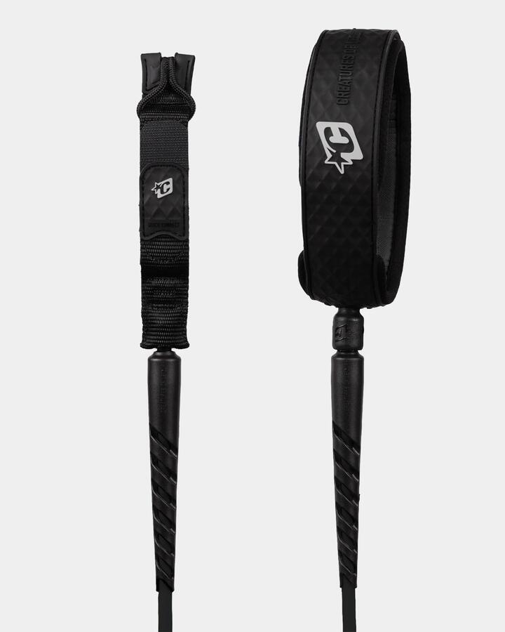 Image of Accessories. Product name - Creatures Of Leisure Reliance Longboard Standard Duty 9Ft Knee Leash Black Silver in Black Silver colour by brand - Creatures Of Leisure