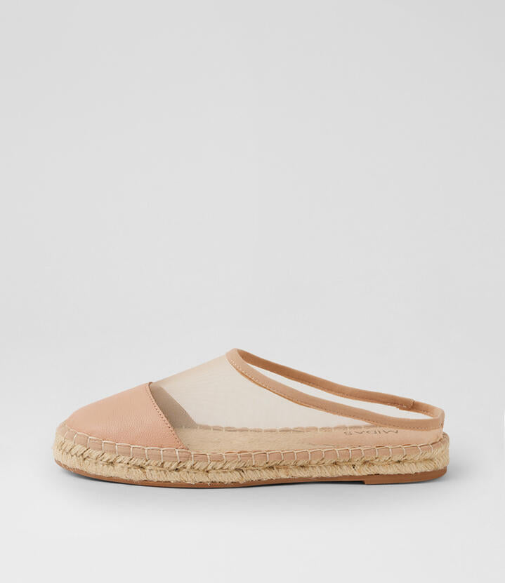 Image of Slippers. Product name - Saron Dark Nude Leather Mesh Slides in Dk Nude colour by brand - MIDAS