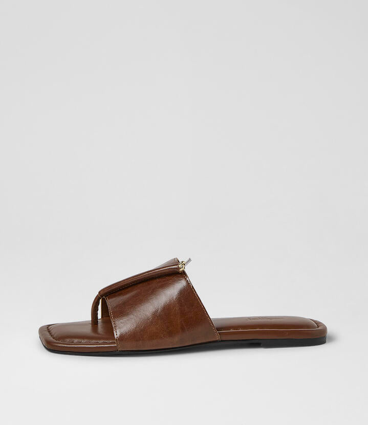 Image of Slippers. Product name - Misam Tan Crinkle Leather Slides in Tan colour by brand - MOLLINI