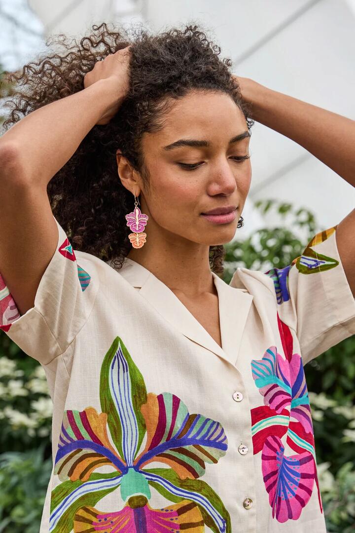 Image of Earrings. Product name - Orchid Drop Earrings in Multi colour by brand - Gorman