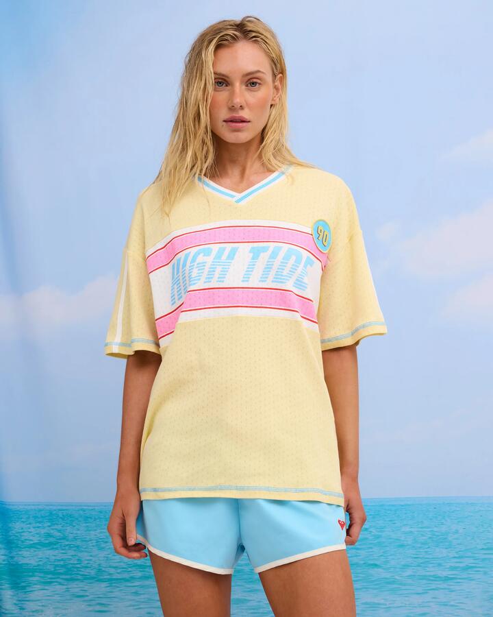 Image of T-Shirts. Product name - Roxy Womens High Tide Oversized T-Shirt Lemon Drop in Lemon Drop colour by brand - Roxy