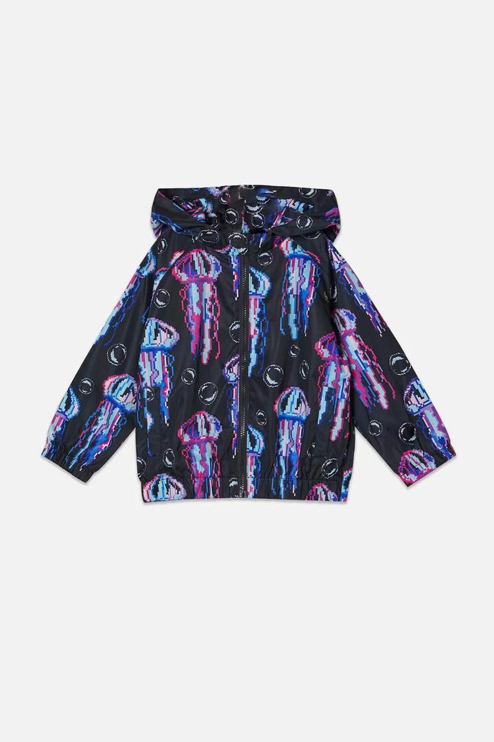 Image of a model wearing Rain Coats. Product name - Jellyfish Kids Raincoat in Black colour by brand - Dangerkids
