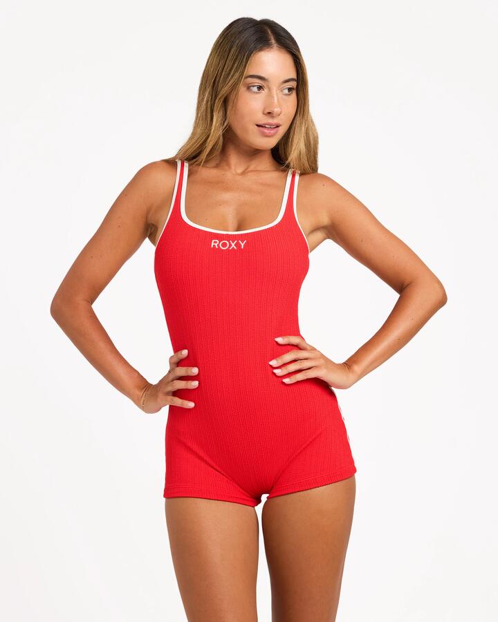 Image of Swimwear. Product name - Roxy Womens Aruba Field Boyleg One Piece Swimsuit High Risk Red in High Risk Red colour by brand - Roxy