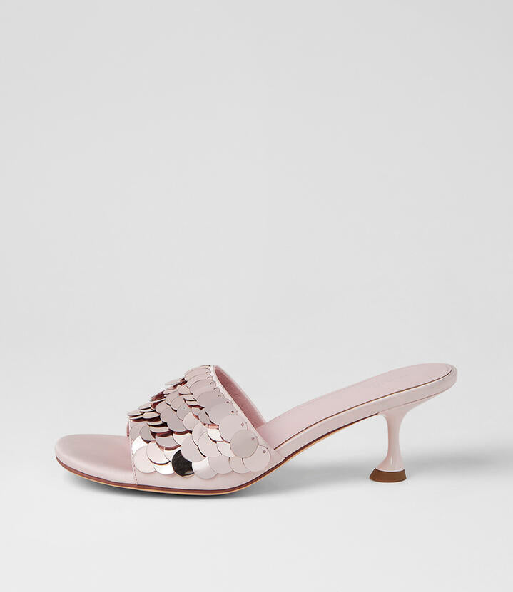 Image of Sandals. Product name - Ampale Pale Pink Sequin Sandals in Pale Pink colour by brand - MOLLINI