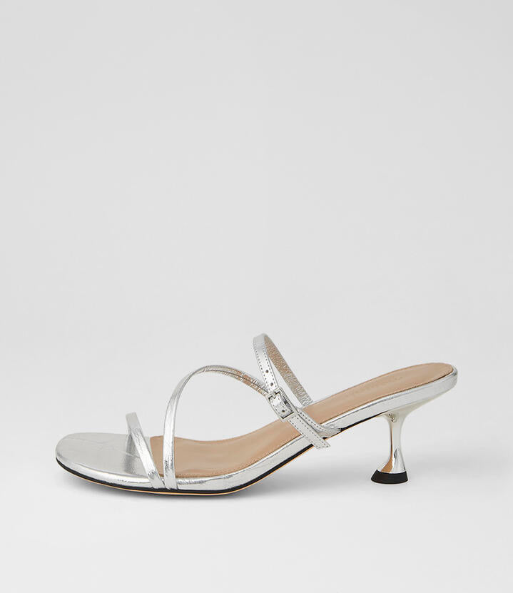 Image of Sandals. Product name - Arltone Silver Crinkle Leather Sandals in Silver colour by brand - MOLLINI