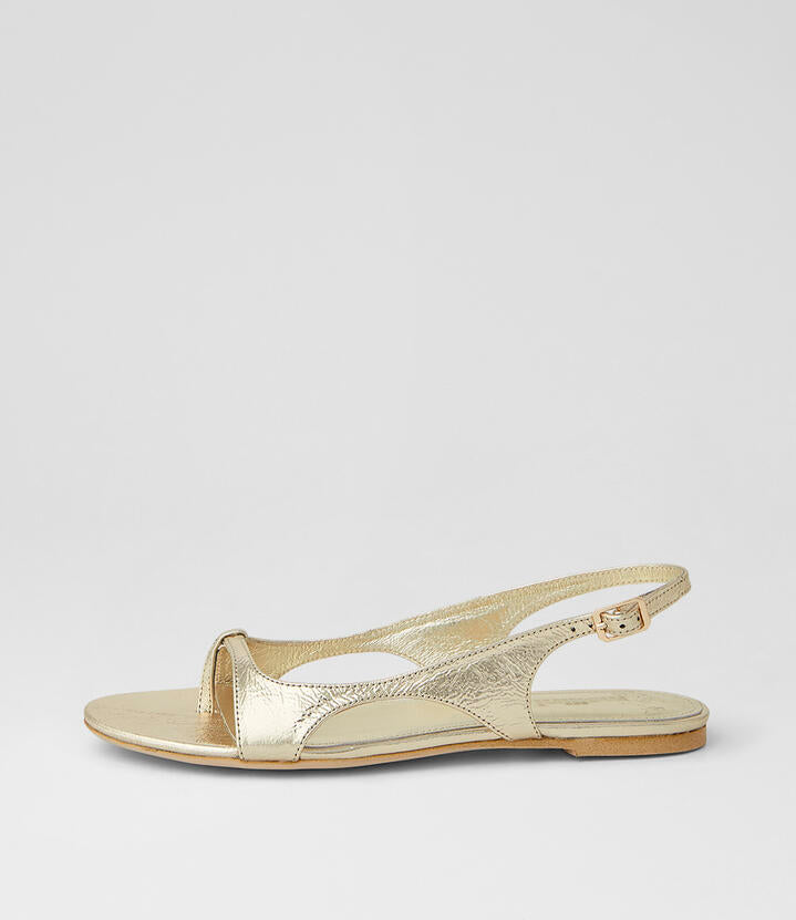 Image of Sandals. Product name - Doew Gold Foil Leather Sandals in Gold Foil colour by brand - MOLLINI