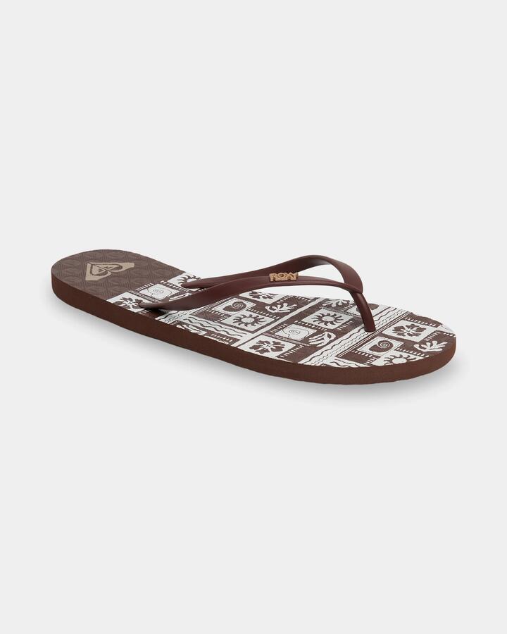 Image of Sandals. Product name - Roxy Womens Viva Stamp Ii Thongs Java/White in Java/White colour by brand - Roxy