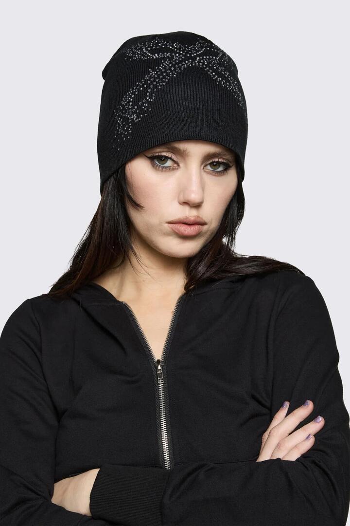Image of Hats. Product name - Cross Sparkle Beanie in Black colour by brand - Dangerfield