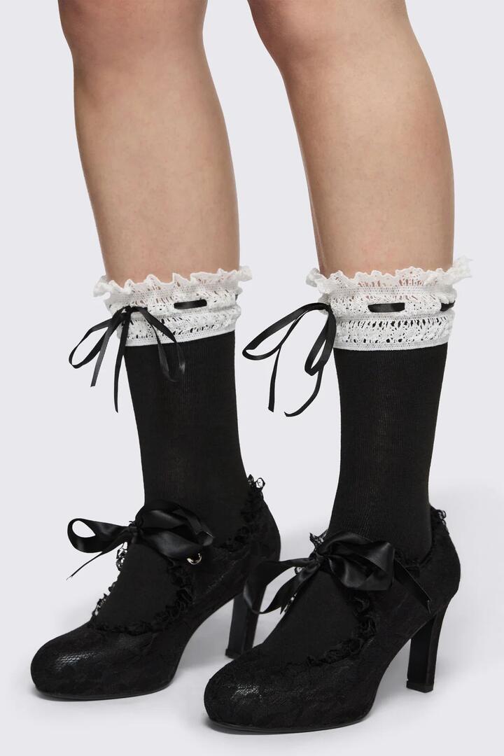 Image of Socks. Product name - Black Lace & Ribbon Socks in Black colour by brand - Black Friday