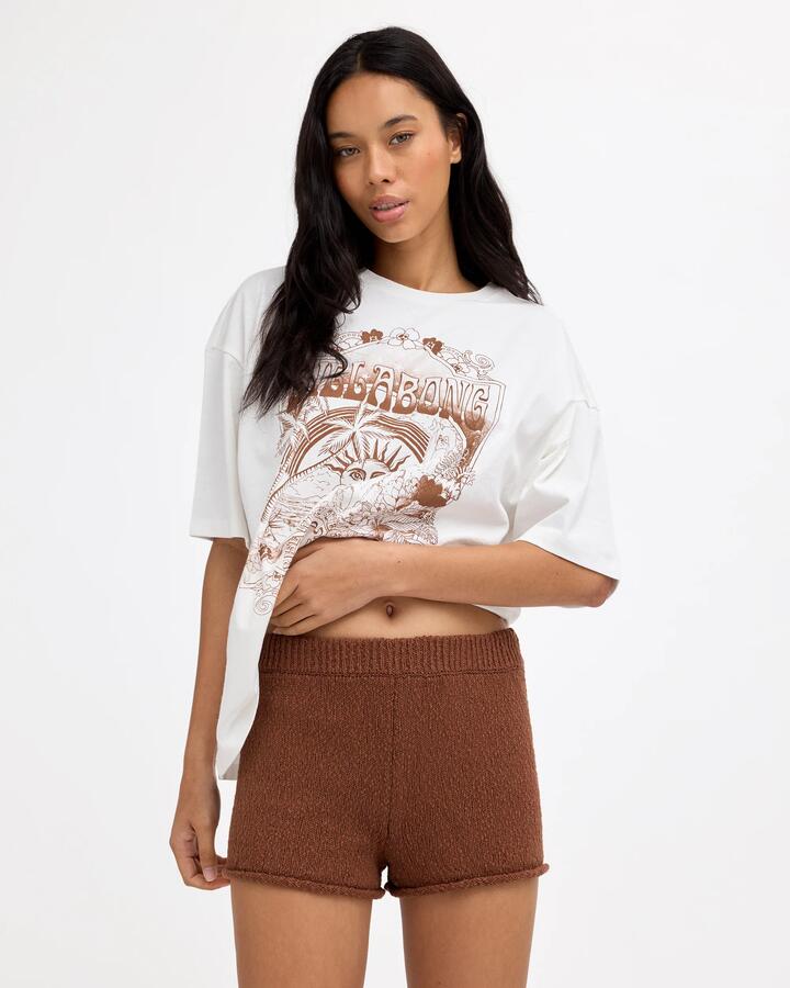 Image of a model wearing Shorts. Product name - Billabong Womens All Day Me Elastic Waist Shorts Dark Choc in Dark Choc colour by brand - Billabong