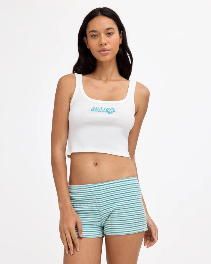 Image of a model wearing Tops. Product name - Billabong Womens Always Lucky Tank Top Salt Crystal in Salt Crystal colour by brand - Billabong