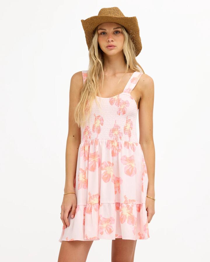 Image of Dresses. Product name - Roxy Womens Floral Rain Mini Dress Powder Pink in Powder Pink colour by brand - Roxy