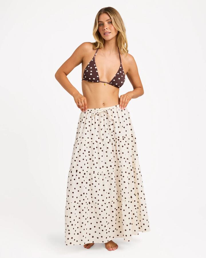 Image of a model wearing Skirts. Product name - Billabong Womens Hot Shot Maxi Skirt Salt Crystal in Salt Crystal colour by brand - Billabong