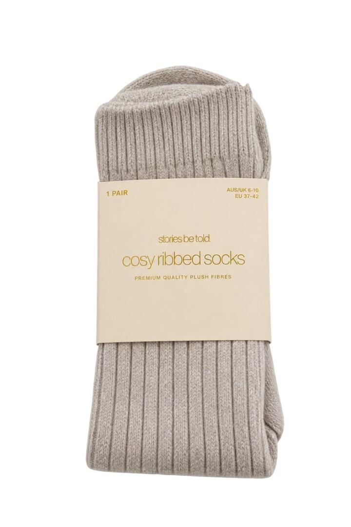 Image of Hair Accessories. Product name - Stone Cosy Ribbed Socks in Natural colour by brand - Stories be Told