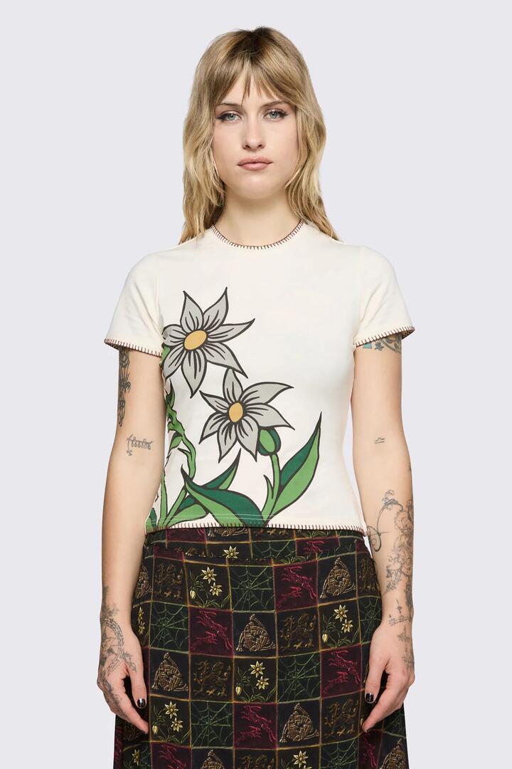 Image of T-Shirts. Product name - Fantasy Walk Tee in Cream colour by brand - Black Friday