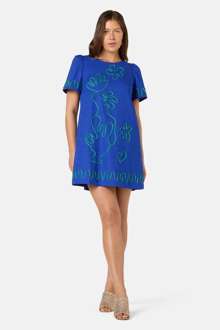 Image of Dresses. Product name - Paper Poetry Embroidered Shift in Blue colour by brand - Gorman