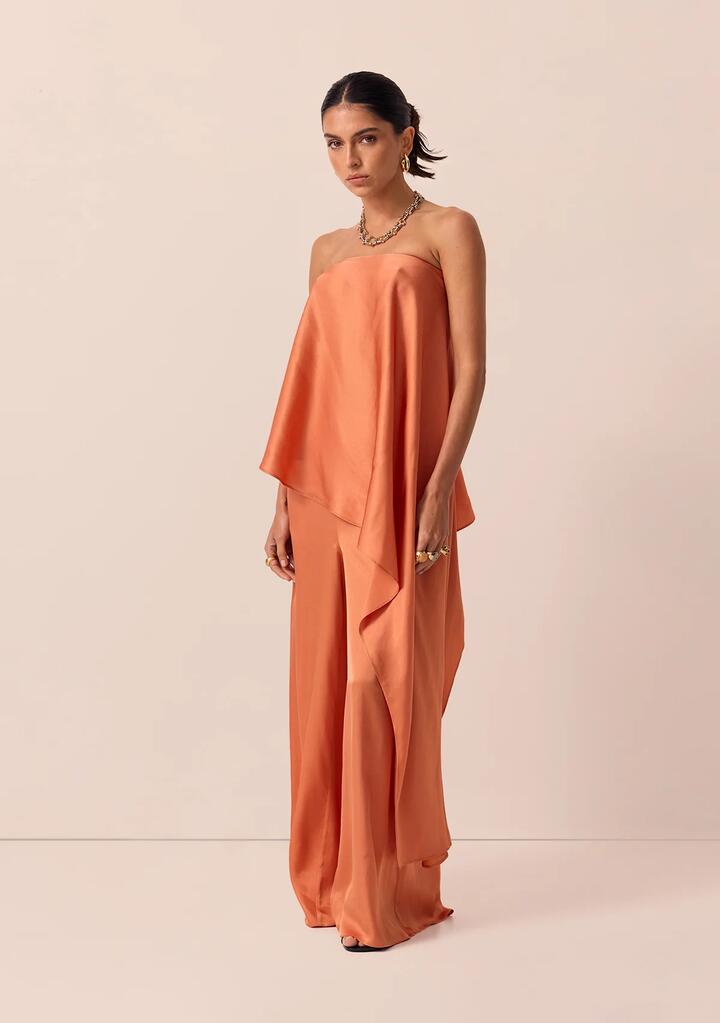 Image of a model wearing Tops. Productname: Amara Top in Sun Baked colour by brand - MOS The Label