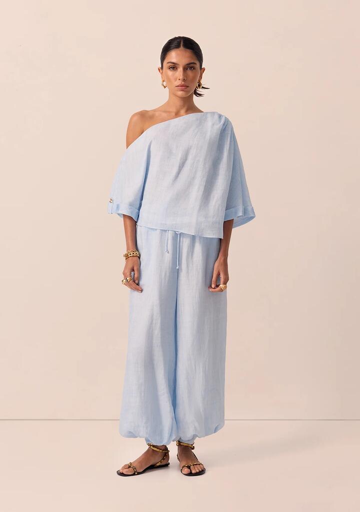Image of a model wearing Tops. Productname: Rosie Top in Cool Blue colour by brand - MOS The Label