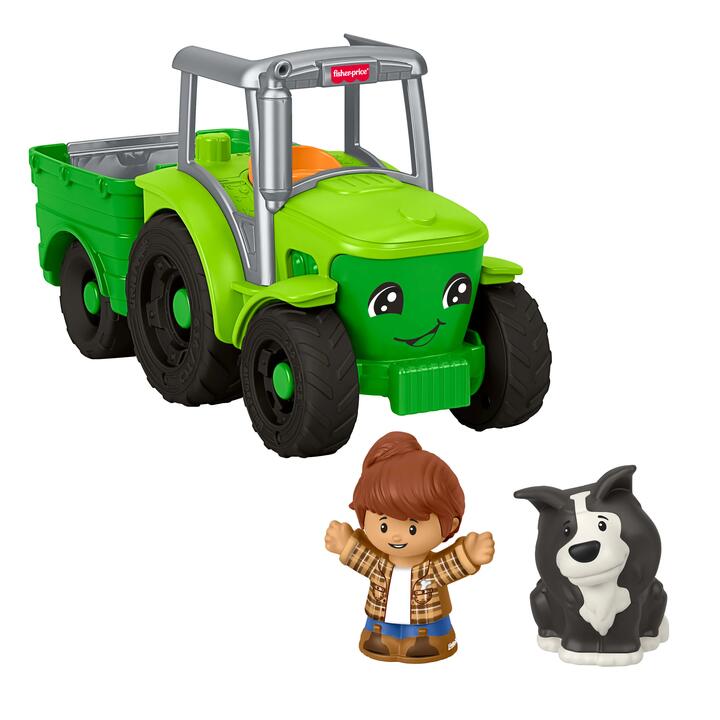 Image of Toy Cars. Product name - Fisher-Price Little People Push & Play Tractor, Musical Toy Farm Vehicle & 2 Figures for Toddlers in colour by brand - Little People