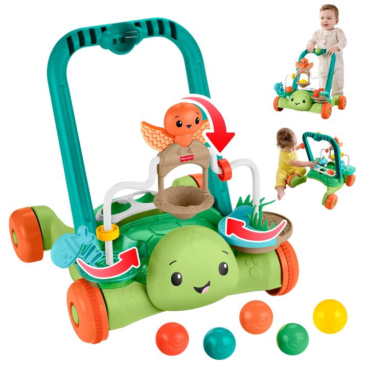 Image of Toys. Product name - Fisher-Price Moves with You Turtle Walker, Baby & Toddler Activity Push Toy, 5 Balls in colour by brand - Fisher-Price
