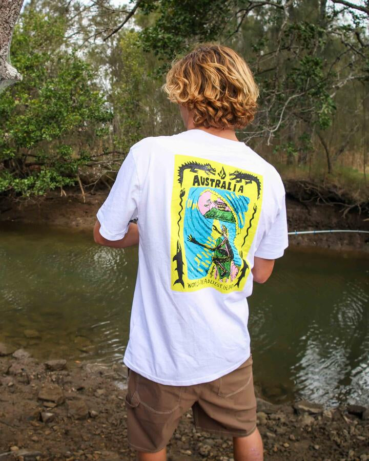 Image of T-Shirts. Product name - Volcom Mens Deadliest Barrels T-Shirt White in White colour by brand - Volcom
