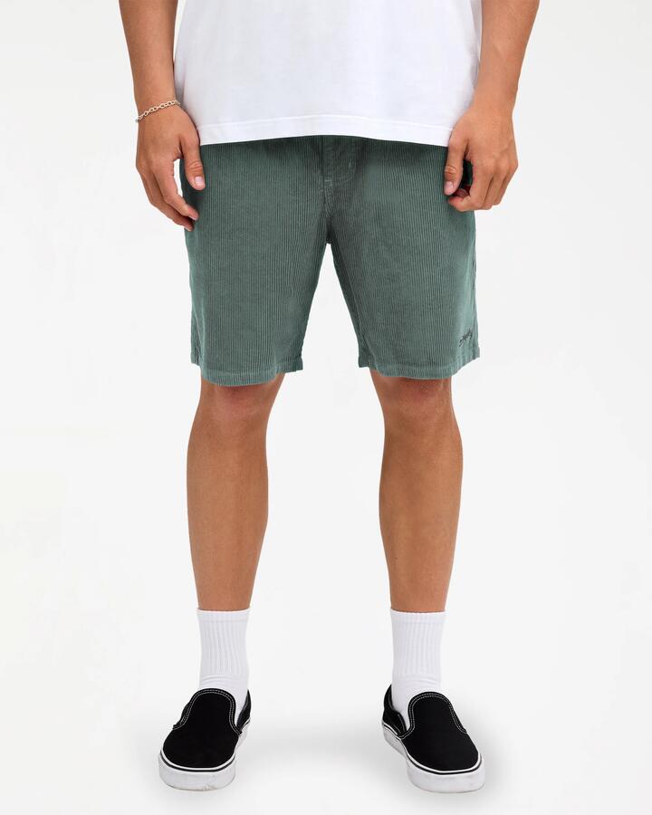 Image of a model wearing Shorts. Product name - Billabong Mens Larry Corduroy 19" Walkshorts Silt Green in Silt Green colour by brand - Billabong