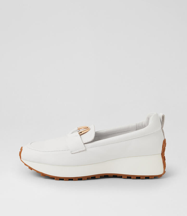 Image of Flats. Product name - Zester White Leather Slip Ons in White colour by brand - MIDAS