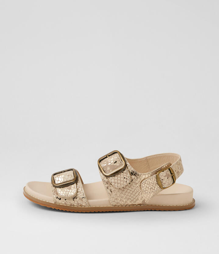 Image of Sandals. Product name - Nikolic Ivory Gold Snake Leather Sandals in Ivory&Gold Snake colour by brand - MIDAS