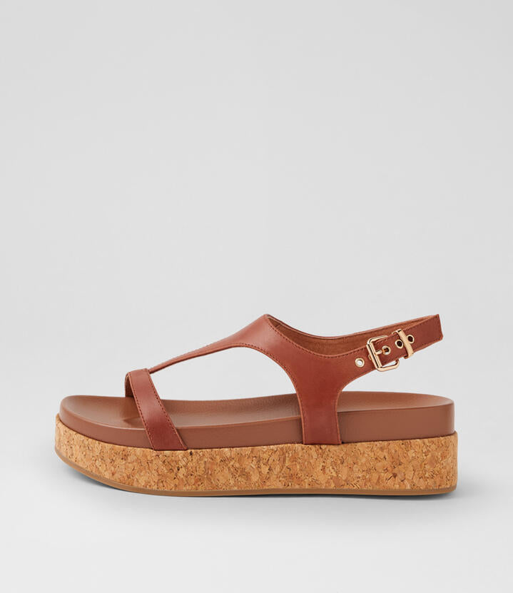 Image of Sandals. Product name - Marge Walnut Leather Sandals in Walnut colour by brand - MIDAS