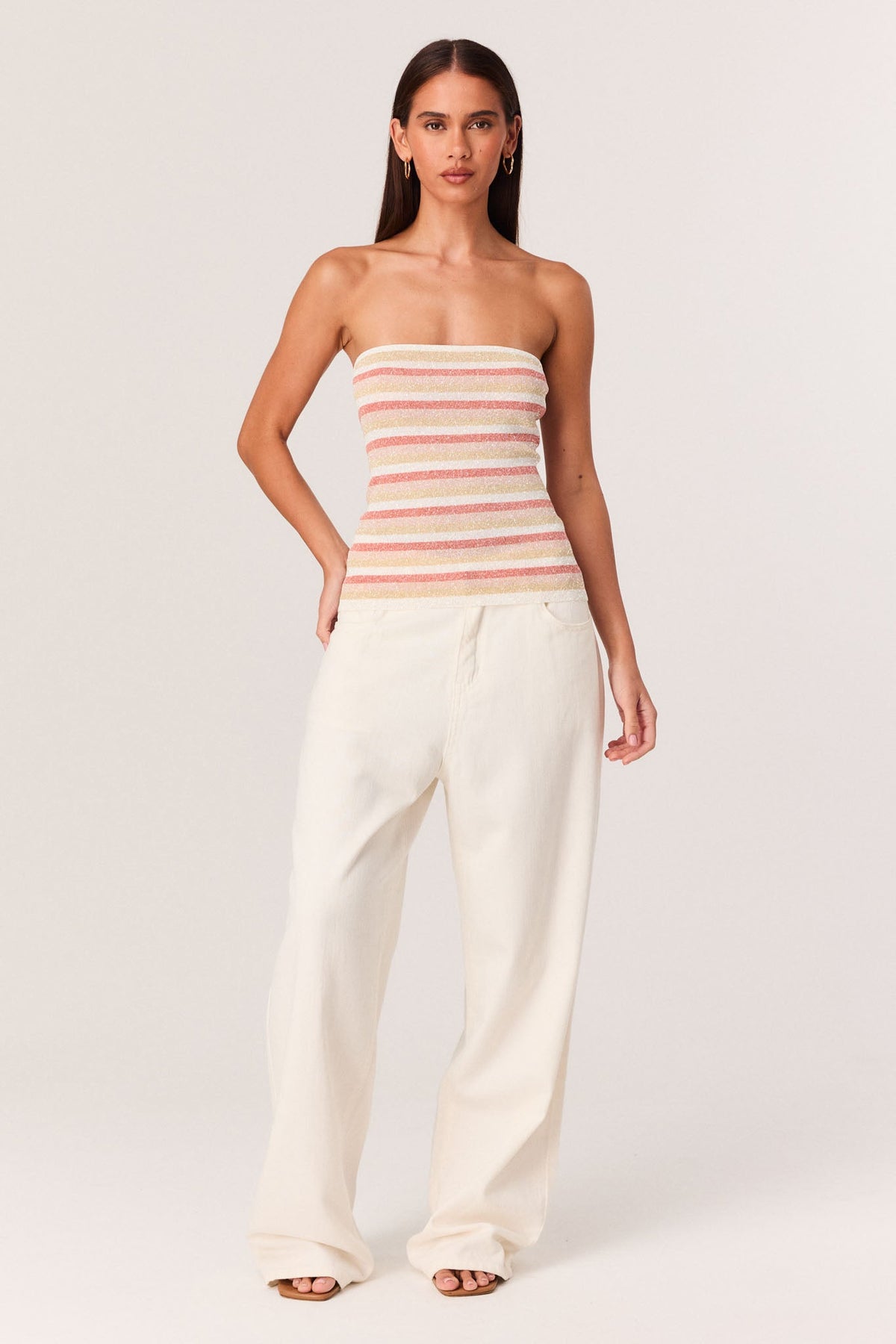 SNDYS CELIA SHIMMER TOP (Peach Stripe)