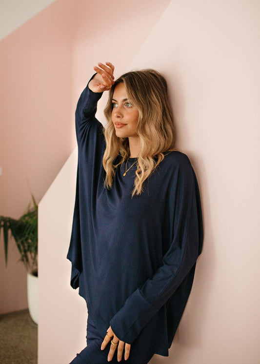 Lou Lou Susie Oversized Asymmetrical Bamboo Top (Navy)