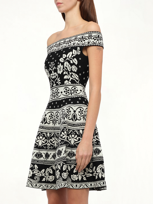 ALEXANDER MCQUEEN Floral Jacq Dress (Black)