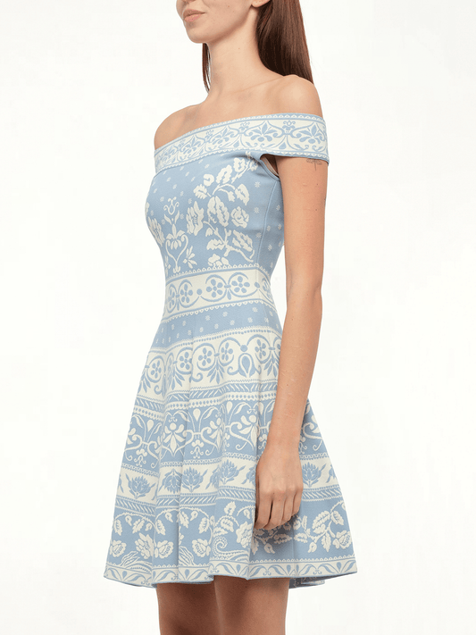 ALEXANDER MCQUEEN Floral Jacq Dress (Blue)