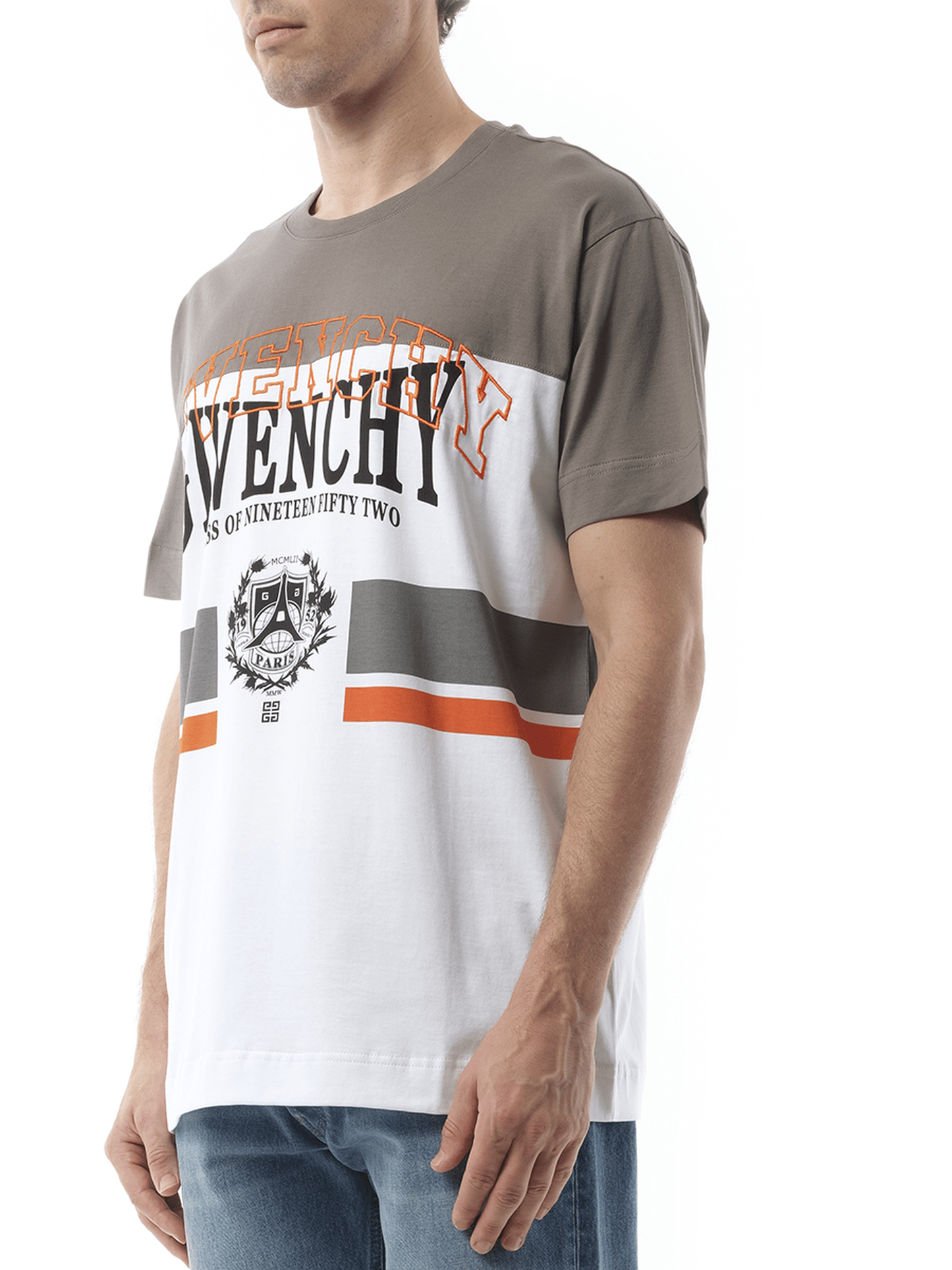 GIVENCHY College Print Stripes Logo T-Shirt (Grey)