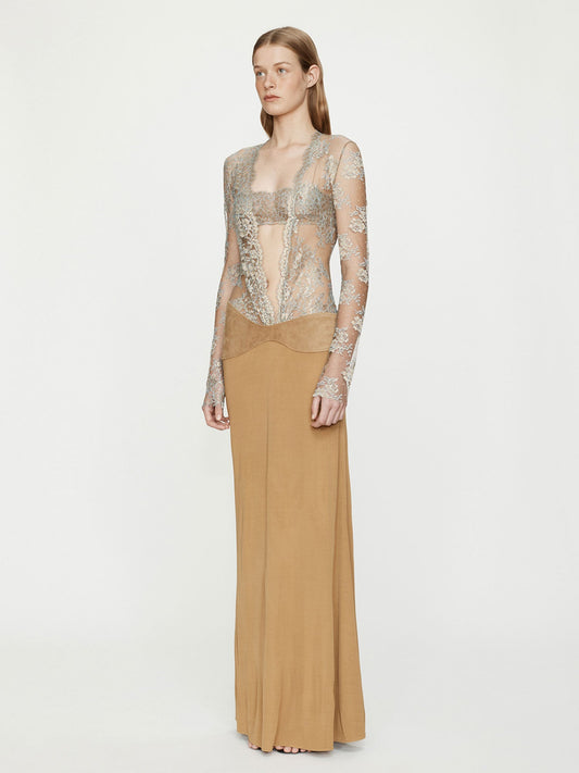 CHRISTOPHER ESBER Sèpienne Lace Suede Belted Jersey Gown (Sand)