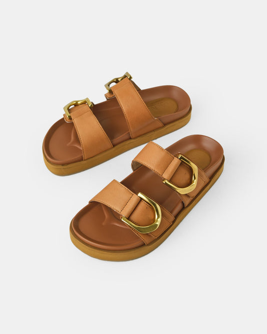Walnut Melbourne Mint Leather Slide (Coconut Tan)