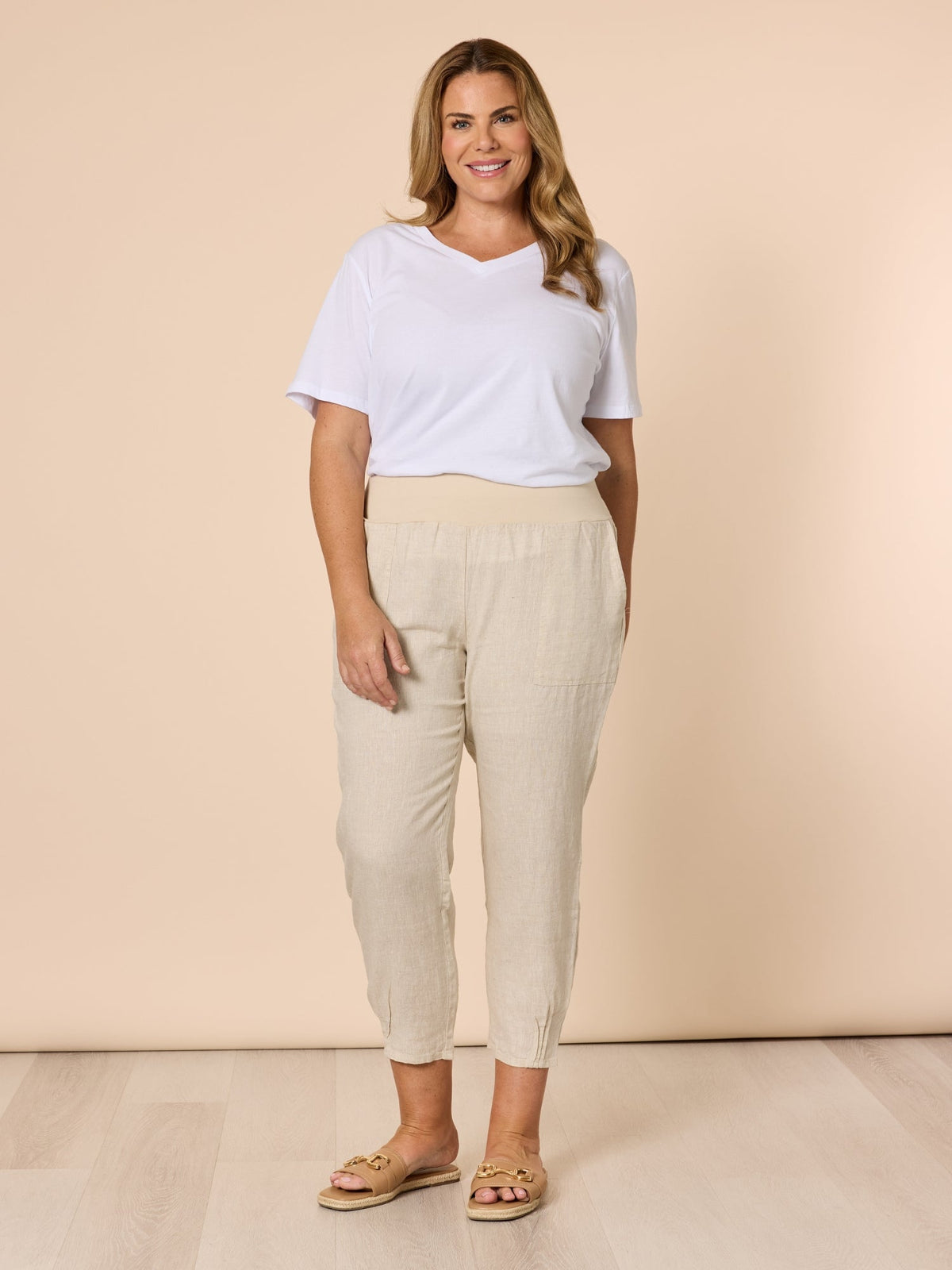 Gordon Smith Sarah Linen Pleat Hem Pant (Natural)