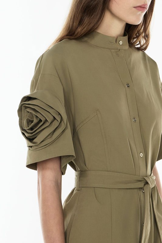 Cactus Flower Shirt Dress (Khaki)