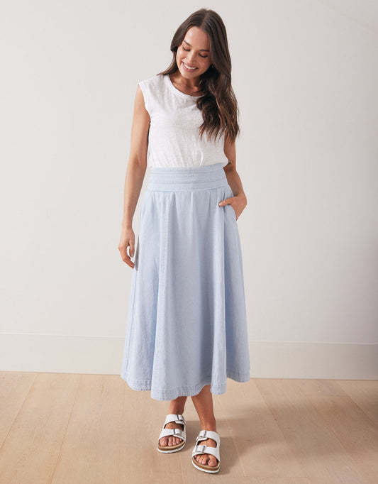 Dakota Denim Midi Skirt - (Light Wash)