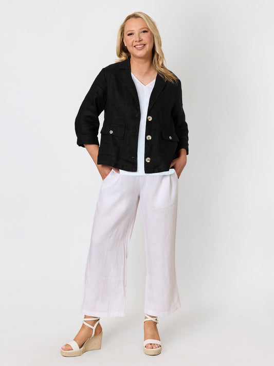 Gordon Smith Danielle Cropped Linen Blazer (Black)