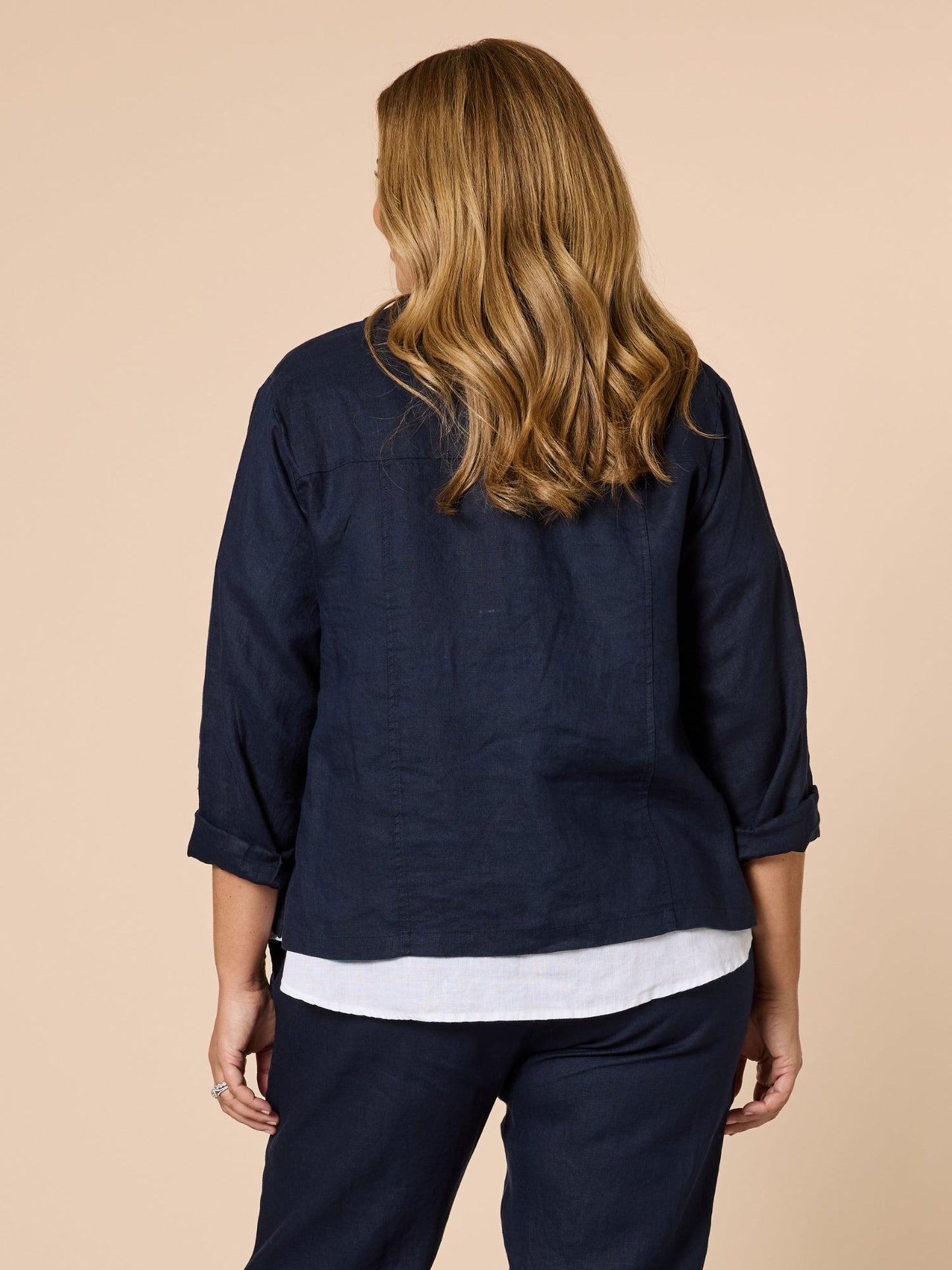 Gordon Smith Danielle Cropped Linen Blazer (Navy)