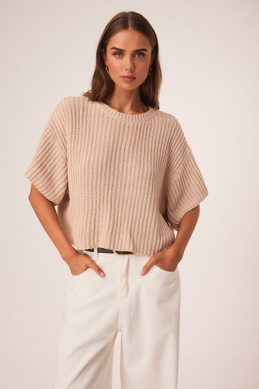 Image of a model wearing Tops. Productname: SNDYS BRINLEY TOP in Taupe colour by brand - SNDYS