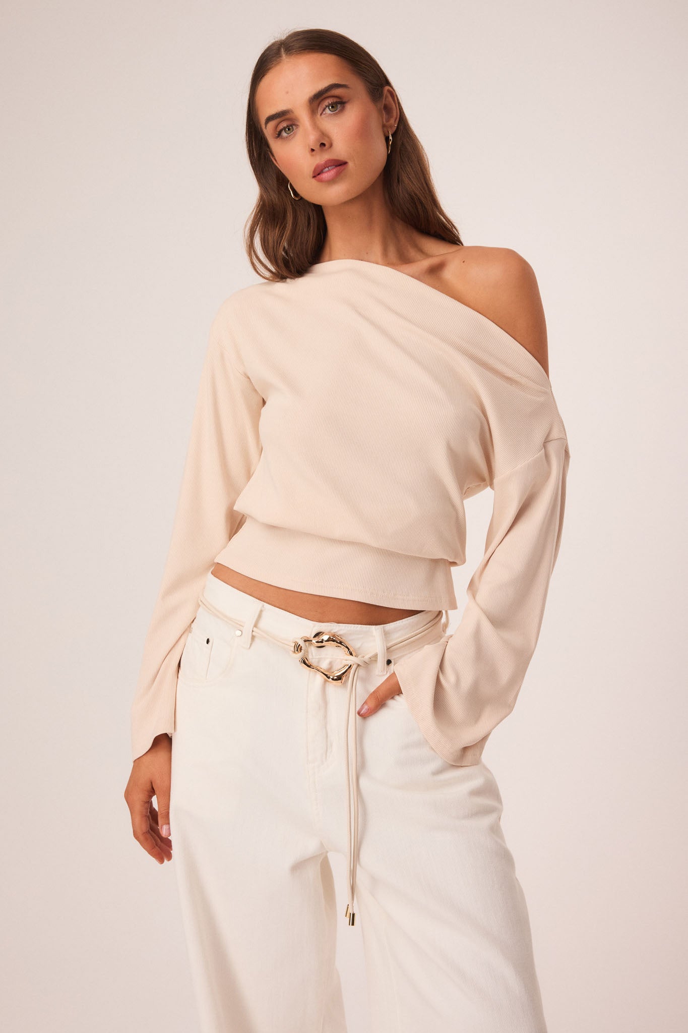 Image of a model wearing Tops. Productname: SNDYS FLYNN TOP in Stone colour by brand - SNDYS