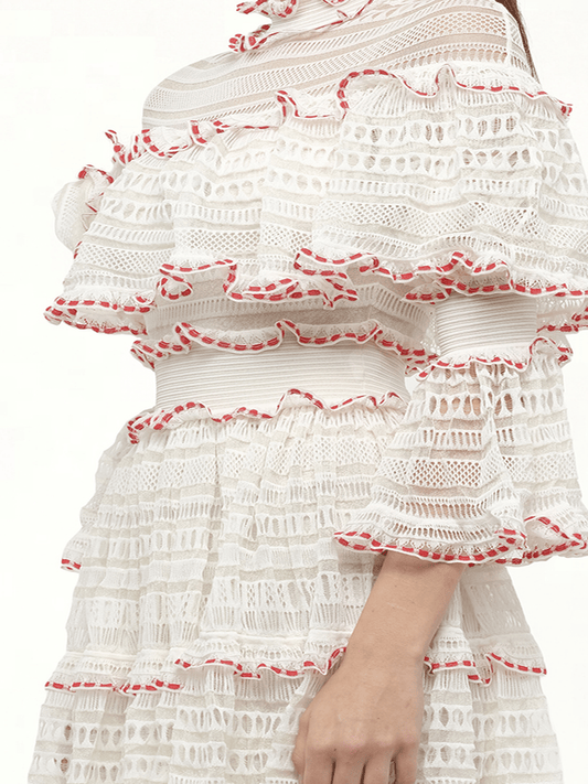 ALEXANDER MCQUEEN AMQ - Volume Lace Mini Dress (White)