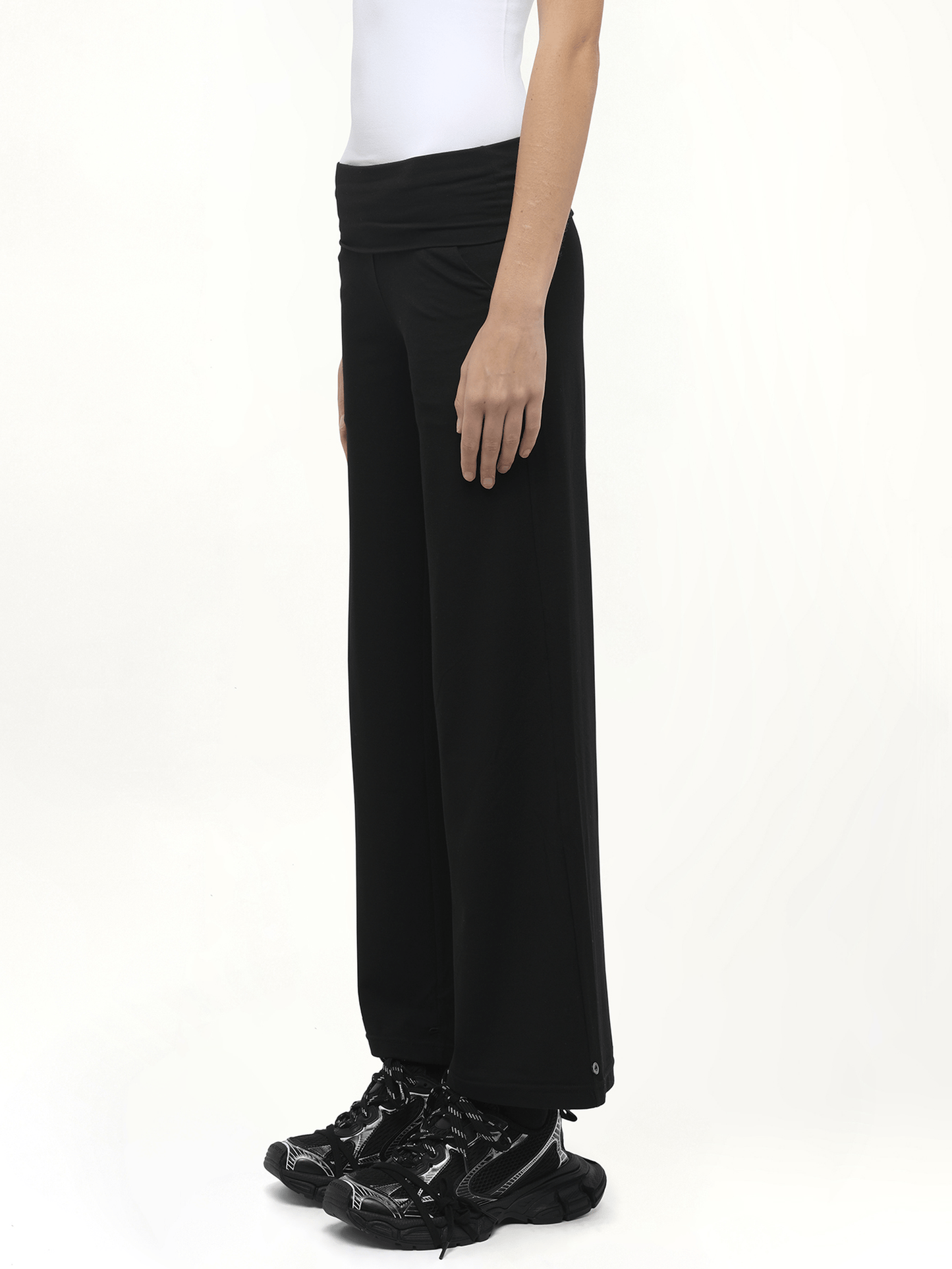 FAX COPY EXPRESS Afternoon Stretch Series Folded High Waisted Pants (Black)