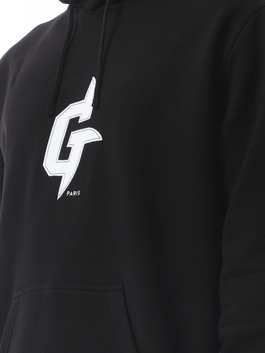 GIVENCHY Embroidered Eiffel Tower Motif Slim Fit Hoodie (Black)