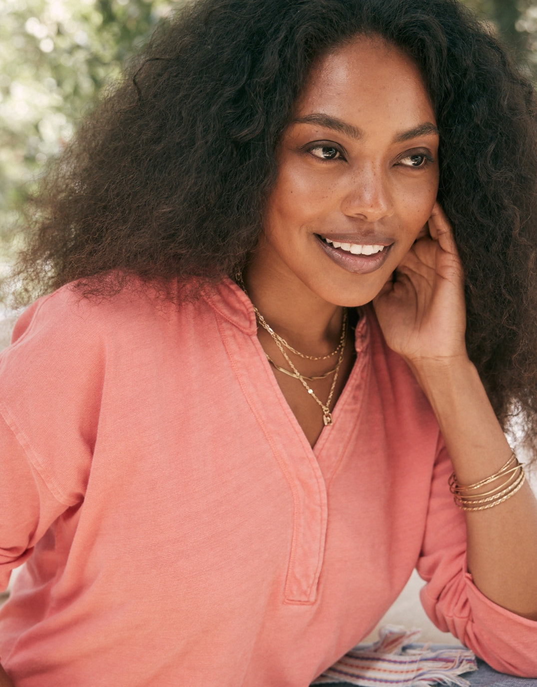 White & Co. Henley Sunset Top (Melon)